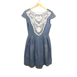 Clover and Scout Denim Dress Jean Lace Blue Size Small Womens Cotton Casual